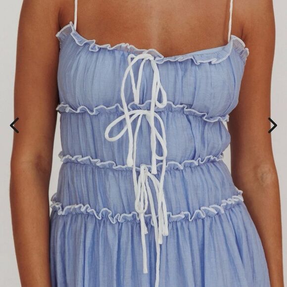 Selfie Leslie Maidens Tie Accent Maxi Dress Cloud Blue XS NWT - Picture 2 of 8